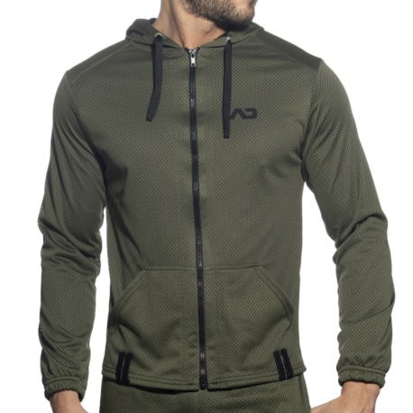 Addicted Long Sleeves Loop Mesh Hoodie - Khaki