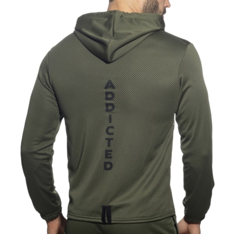 Addicted Long Sleeves Loop Mesh Hoodie - Khaki