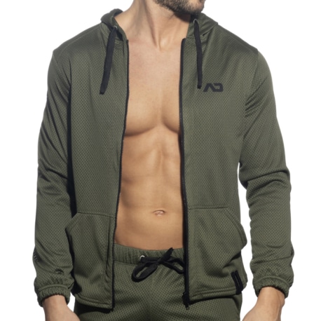 Addicted Long Sleeves Loop Mesh Hoodie - Khaki