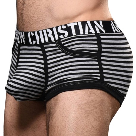 Andrew Christian Almost Naked Prison Pocket Trunks - Black - Grey Stripe