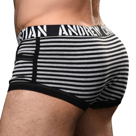 Andrew Christian Almost Naked Prison Pocket Trunks - Black - Grey Stripe