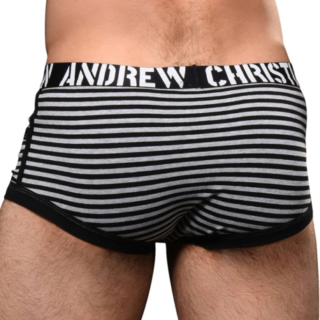 Andrew Christian Almost Naked Prison Pocket Trunks - Black - Grey Stripe