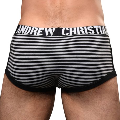 Andrew Christian Almost Naked Prison Pocket Trunks - Black - Grey Stripe