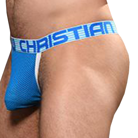 Andrew Christian Almost Naked Soccer Mesh Thong - Electric Blue