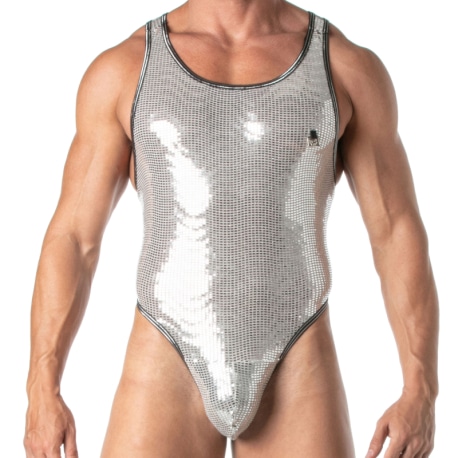 TOF Paris Glitter Thong Bodysuit - Silver