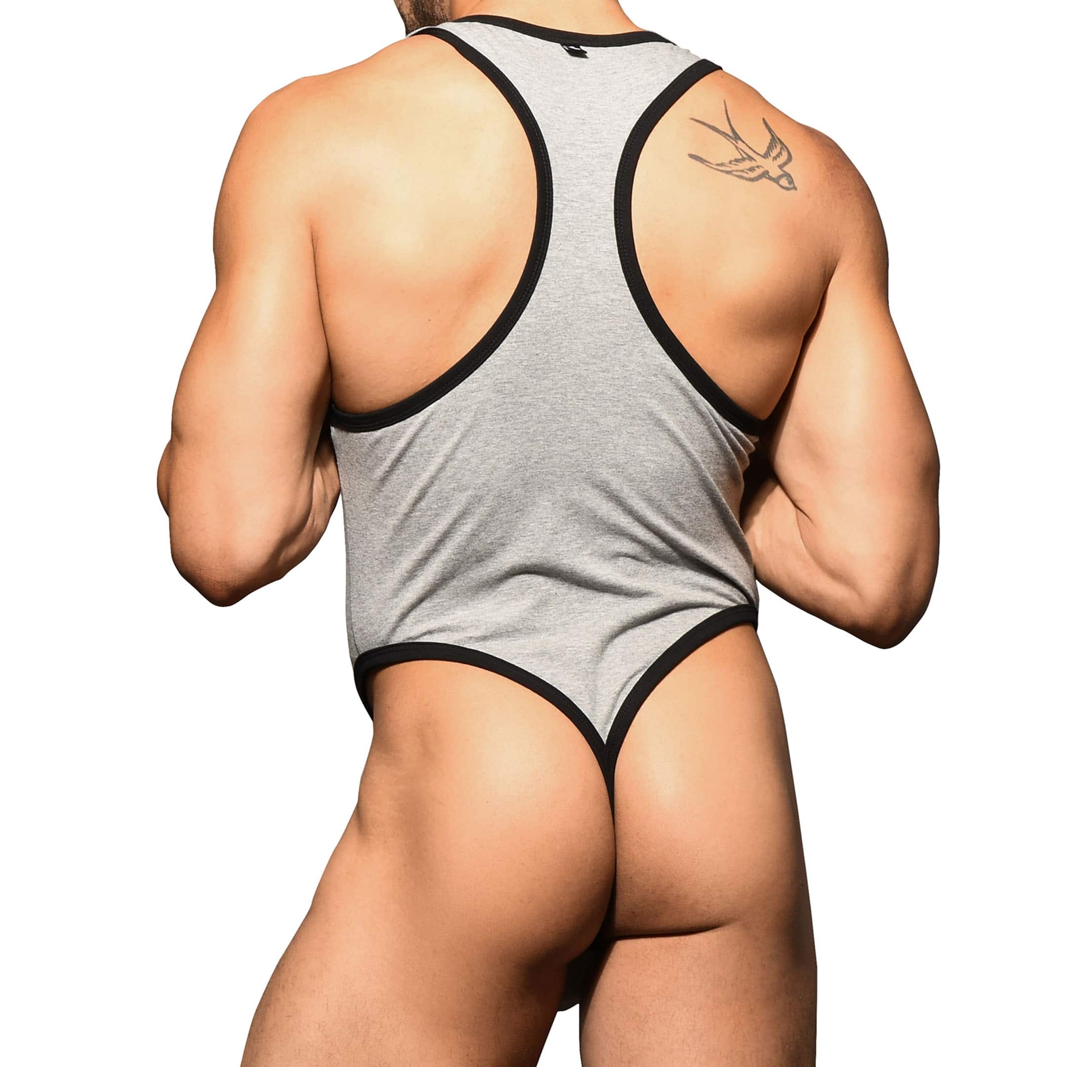Andrew Christian Almost Naked Locker Room Thong Bodysuit - Heather Grey