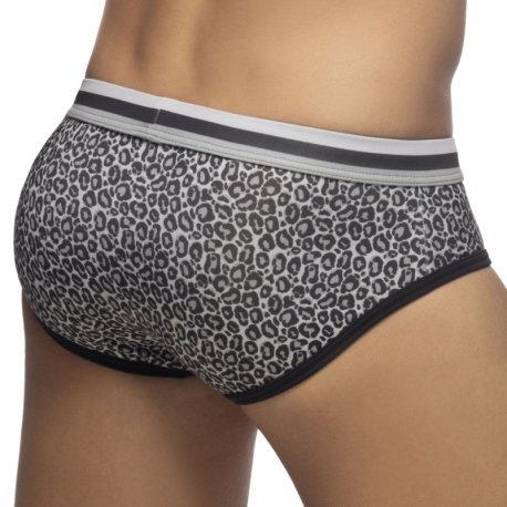 Addicted Leopard Swim Briefs - Charcoal