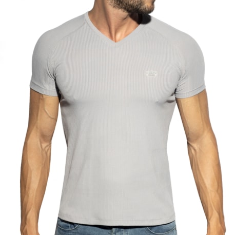 ES Collection Recycled Rib V-Neck T-Shirt - Grey