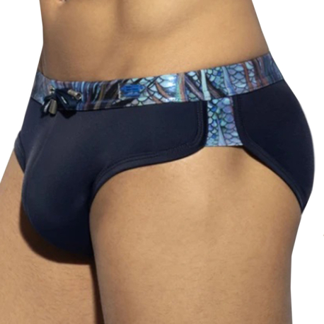 ES Collection Tropical Glitter Double Side Swim Briefs - Navy