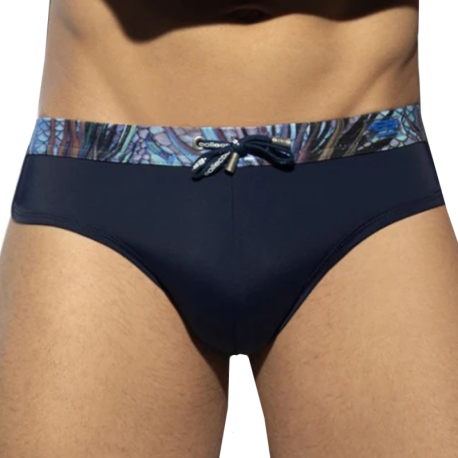 ES Collection Tropical Glitter Double Side Swim Briefs - Navy