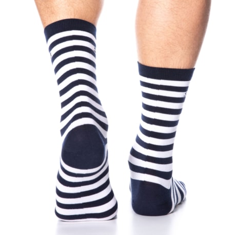 SKU Chaussettes Basses Coton Marinière - Bleu Marine - Blanc