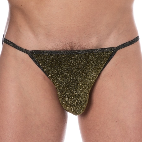 Andrew Christian Almost Naked Glam Tanga Briefs - Black - Gold