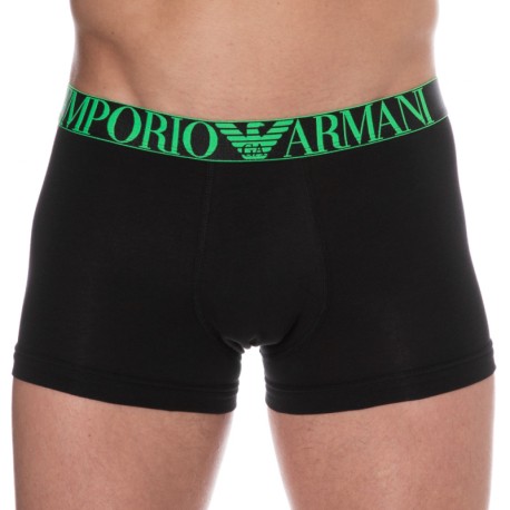 Emporio Armani Shiny Logoband Cotton Boxer Briefs - Black - Green