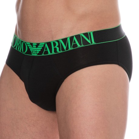 Emporio Armani Slip Shiny Logoband Coton Noir - Vert