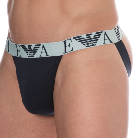 Emporio Armani Bold Monogram Cotton Jock - Navy - Grey