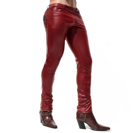 Red Leather Pants in Slim Fit
