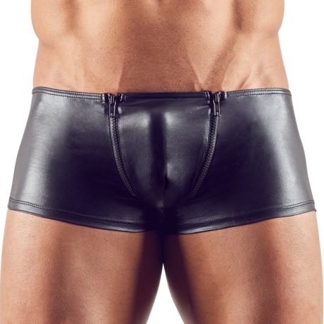 Leatherette Zipped Trunks - Black