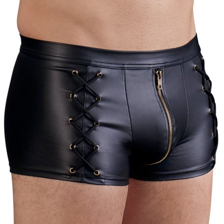 Leatherette Zipped Laced Trunks - Black