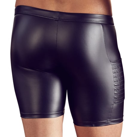 Leatherette Long Zipped Boxer Briefs - Black