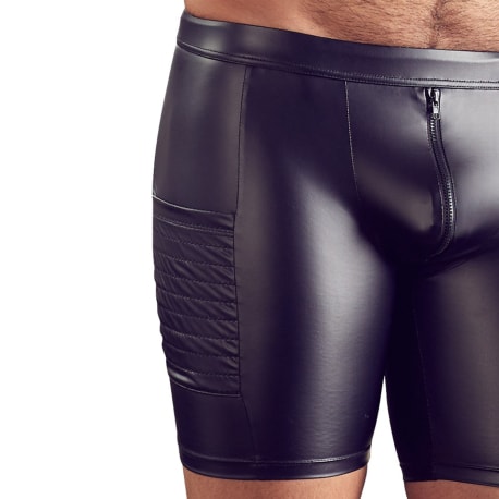 Leatherette Long Zipped Boxer Briefs - Black