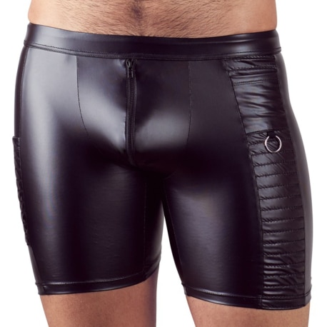 Leatherette Long Zipped Boxer Briefs - Black