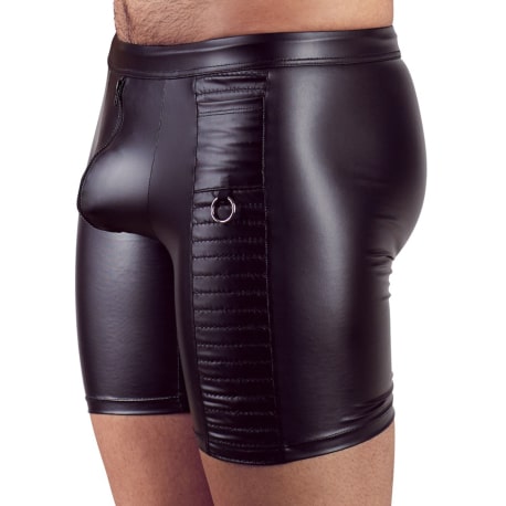 Leatherette Long Zipped Boxer Briefs - Black