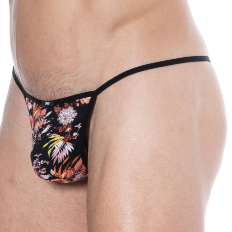 SKU Floral Cotton Mini G-String - Black - Orange