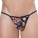 SKU Floral Cotton Mini G-String - Black - Orange