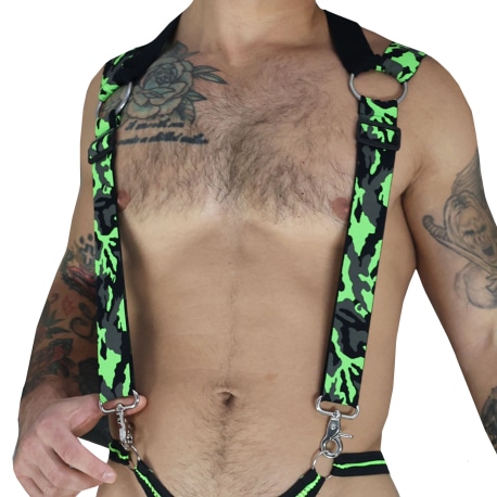 Breedwell Neo Camo 3-Way Harness - Neon Green