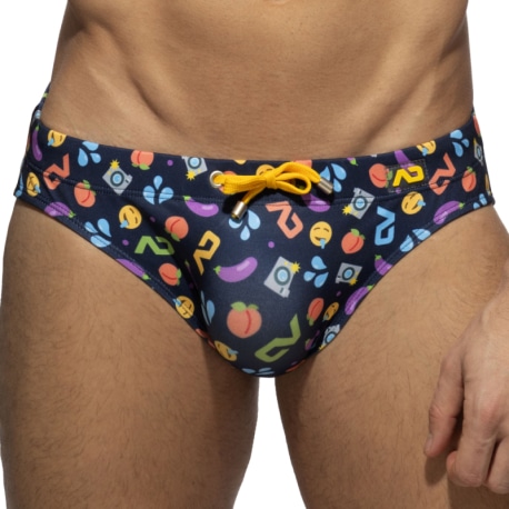 Addicted Emoji Swim Briefs - Navy