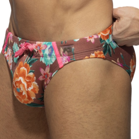 Addicted Roses Swim Briefs - Brown