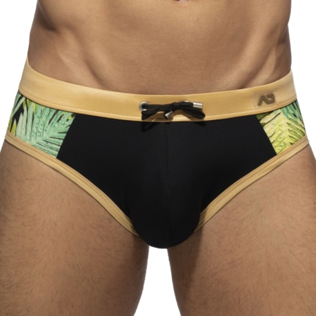 Addicted Side Leaves Swim Briefs - Black