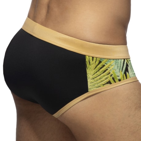 Addicted Side Leaves Swim Briefs - Black