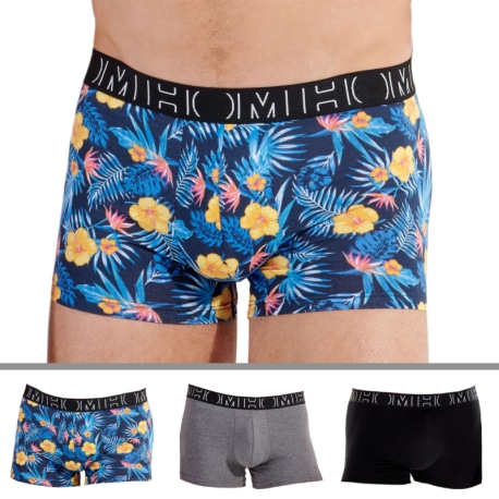 HOM 3-Pack Gino Cotton Boxer Briefs - Black - Heather Grey - Floral Print