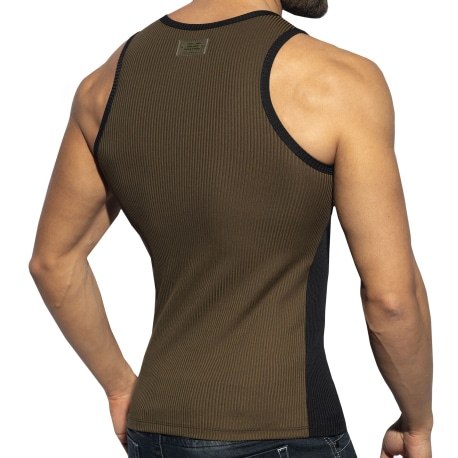 Recycled Rib Bicolor Tank Top - Black - Khaki