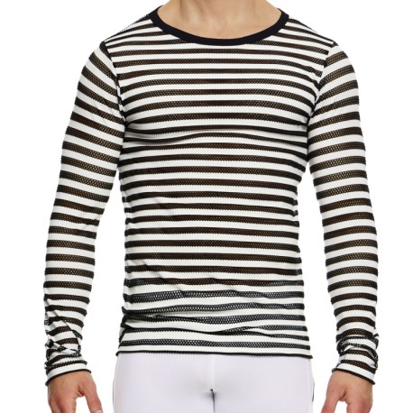 Modus Vivendi Striped Through Long Sleeves T-Shirt - Black - White