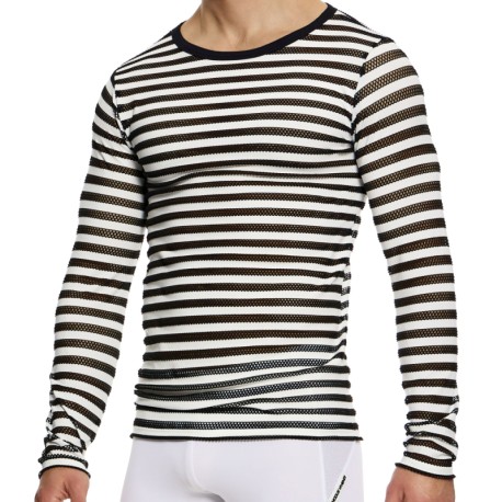 Modus Vivendi Striped Through Long Sleeves T-Shirt - Black - White