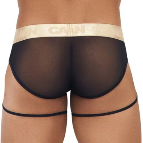 CandyMan Garter Mesh Briefs - Black - Gold