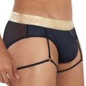 CandyMan Garter Mesh Briefs - Black - Gold