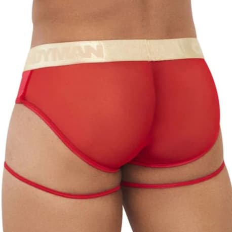 CandyMan Slip Jarretière Mesh Rouge - Or