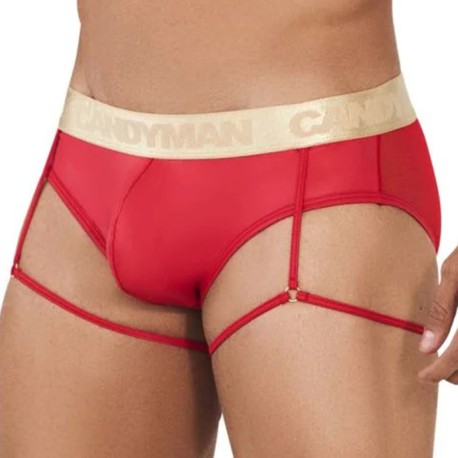 CandyMan Slip Jarretière Mesh Rouge - Or