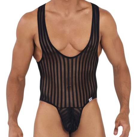 CandyMan Work-N-Play Laced Thong Bodysuit - Black