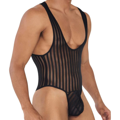 CandyMan Work-N-Play Laced Thong Bodysuit - Black