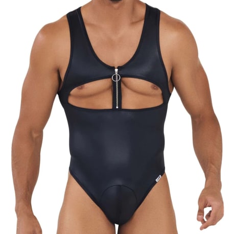 CandyMan Work-N-Play Zip Thong Bodysuit - Black