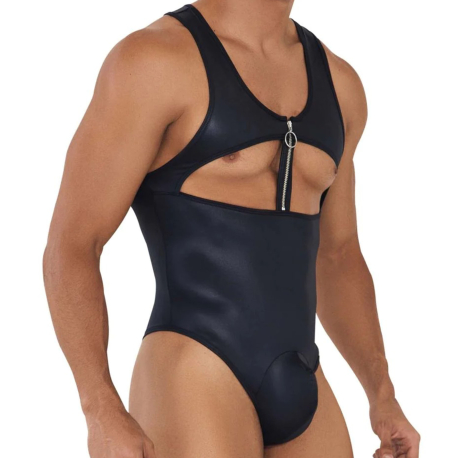 CandyMan Work-N-Play Zip Thong Bodysuit - Black