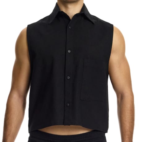 Modus Vivendi Linen Sleeveless Crop Shirt - Black