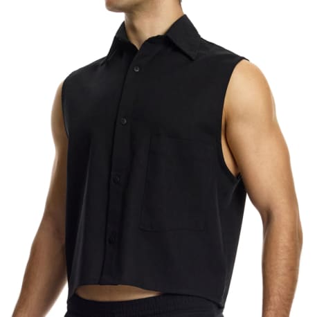 Modus Vivendi Linen Sleeveless Crop Shirt - Black