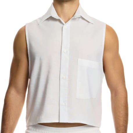 Modus Vivendi Linen Sleeveless Crop Shirt - White