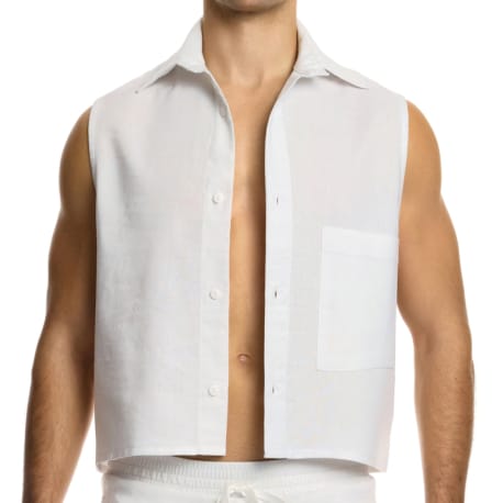 Modus Vivendi Linen Sleeveless Crop Shirt - White