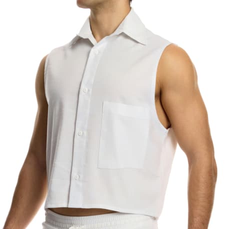 Modus Vivendi Chemise Crop Sans Manches en Lin Blanche